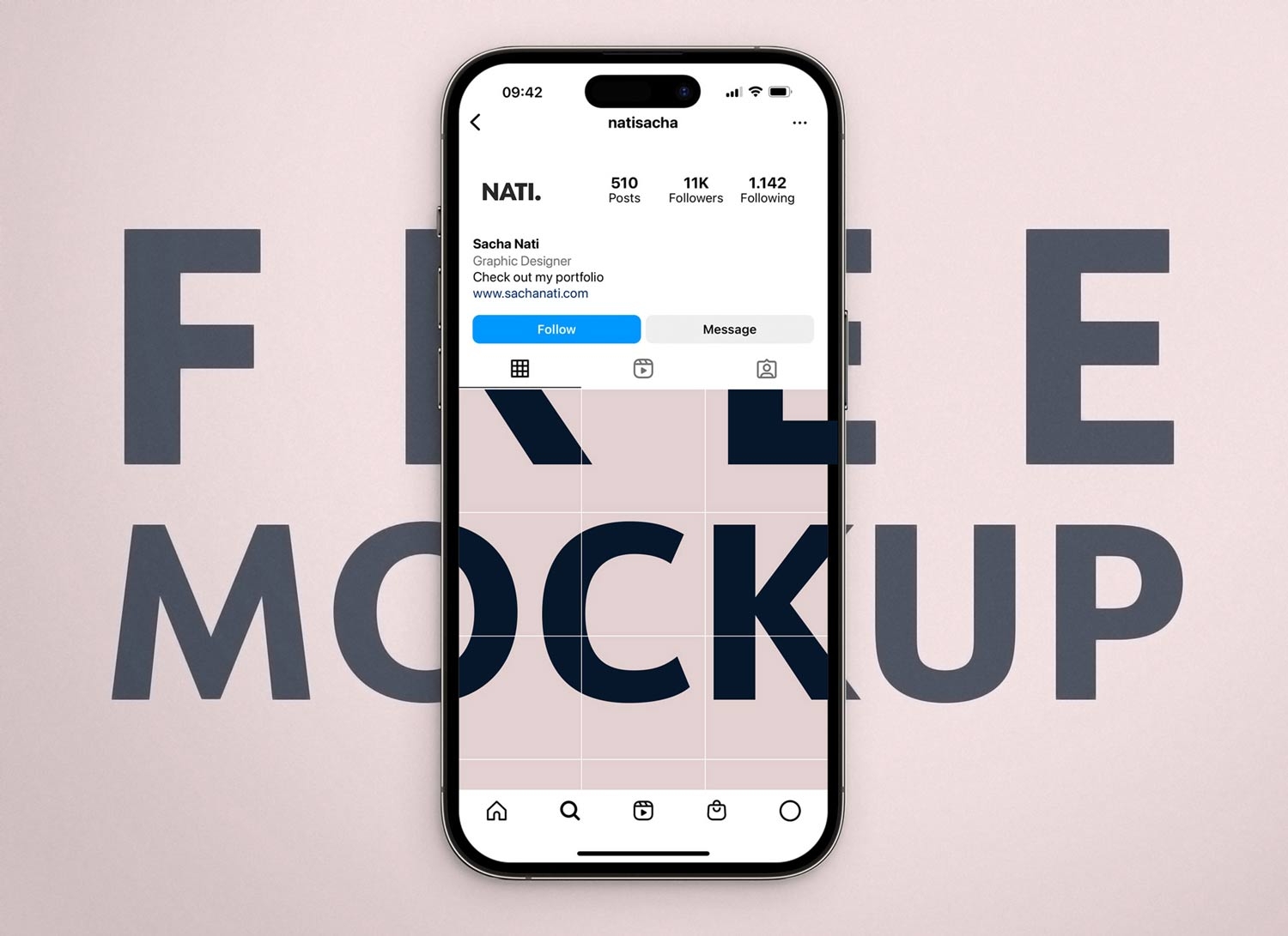 free instagram profile page mockup displayed on an iPhone 14