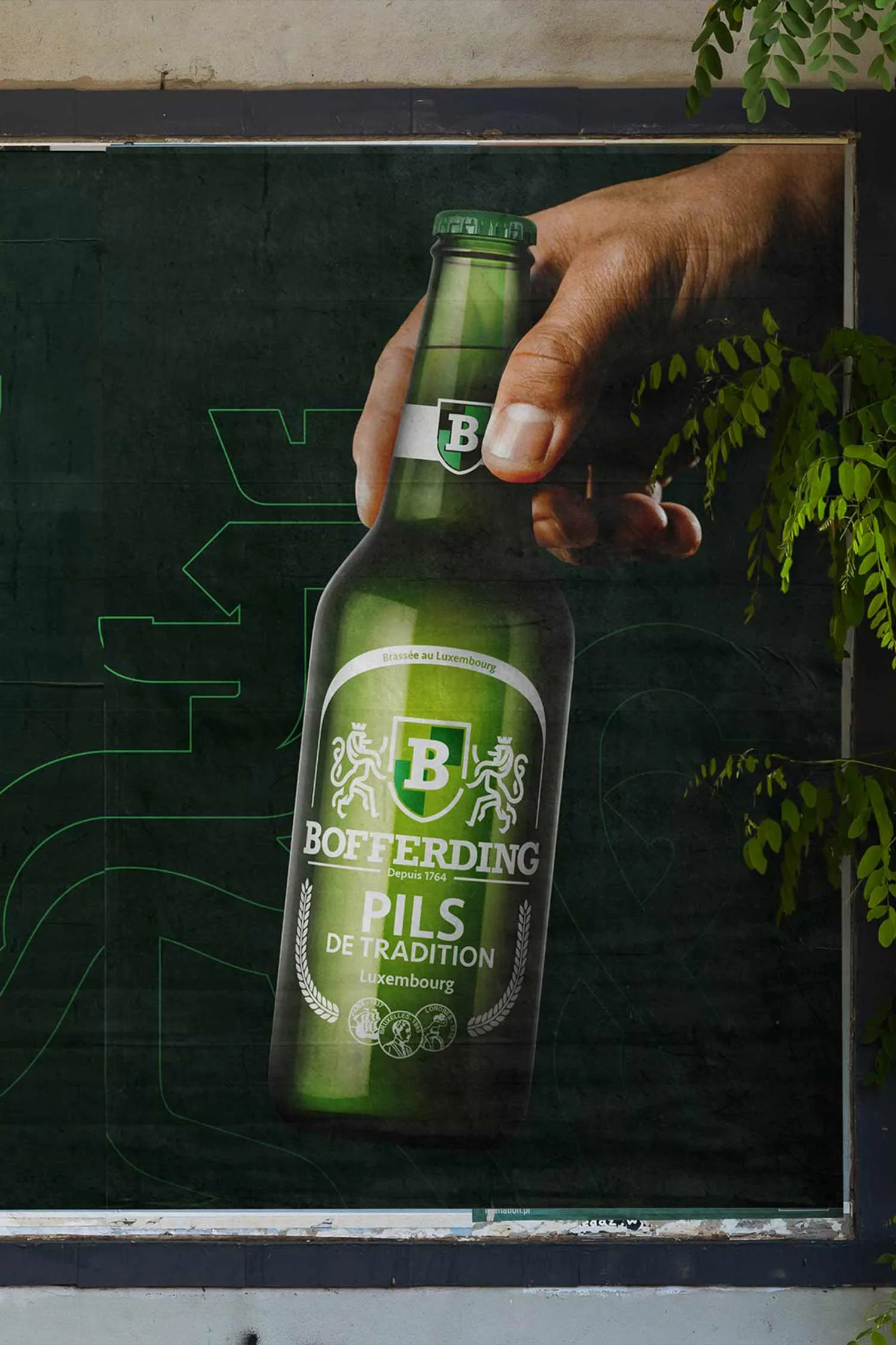 Bofferding brand logo and bottle concept portrait