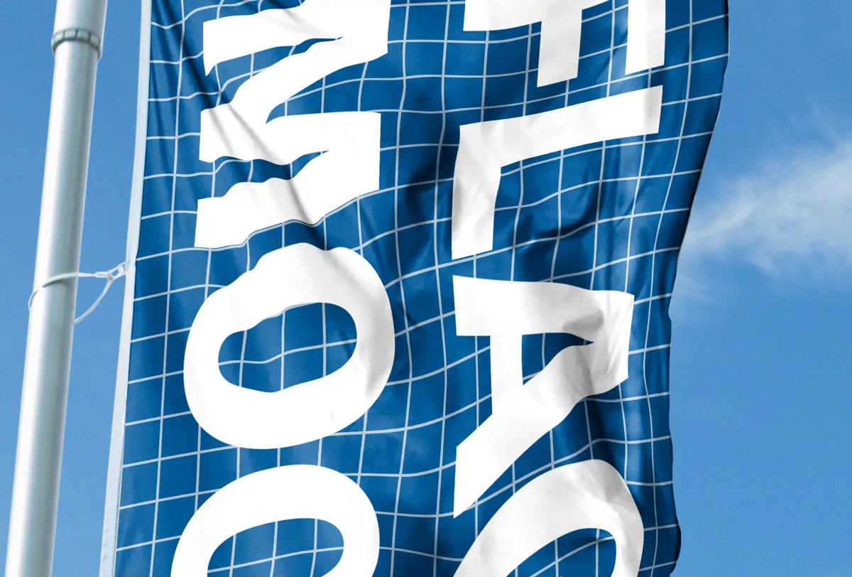 Close-up of vertical flag mockup showing texture