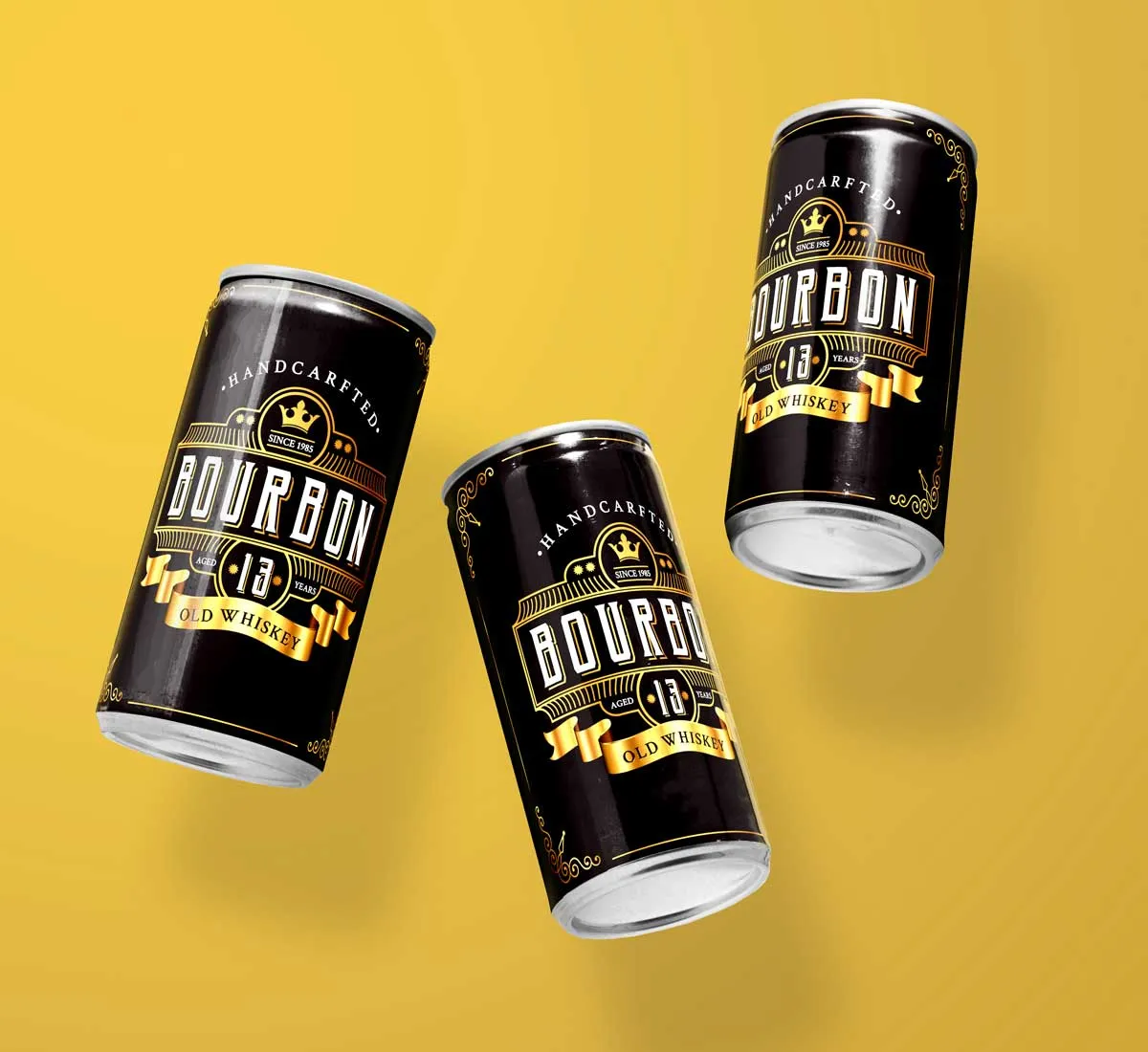 Soda can mockup with bourbon design