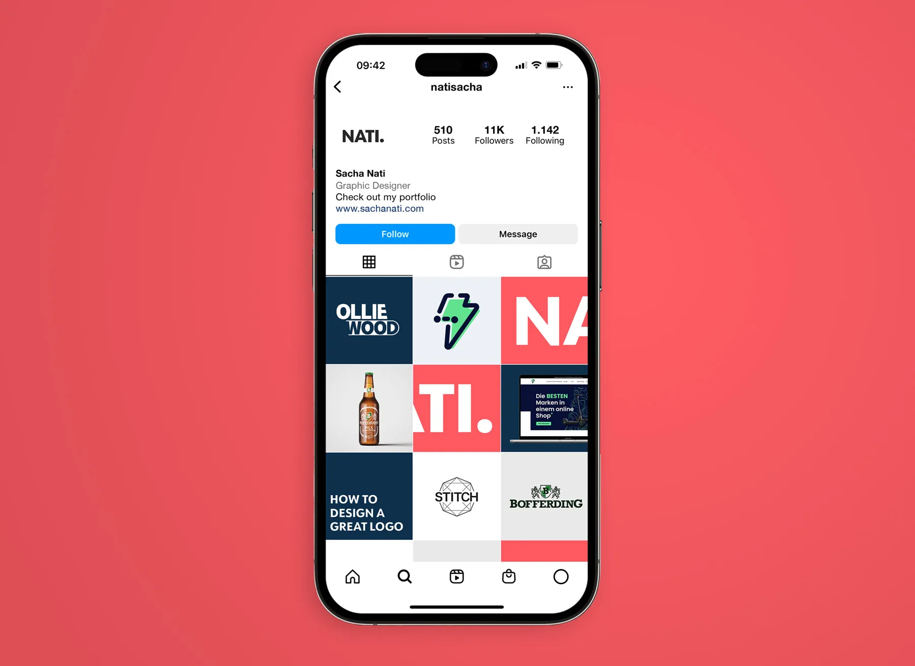Instagram iPhone 14 mockup with custom brand design