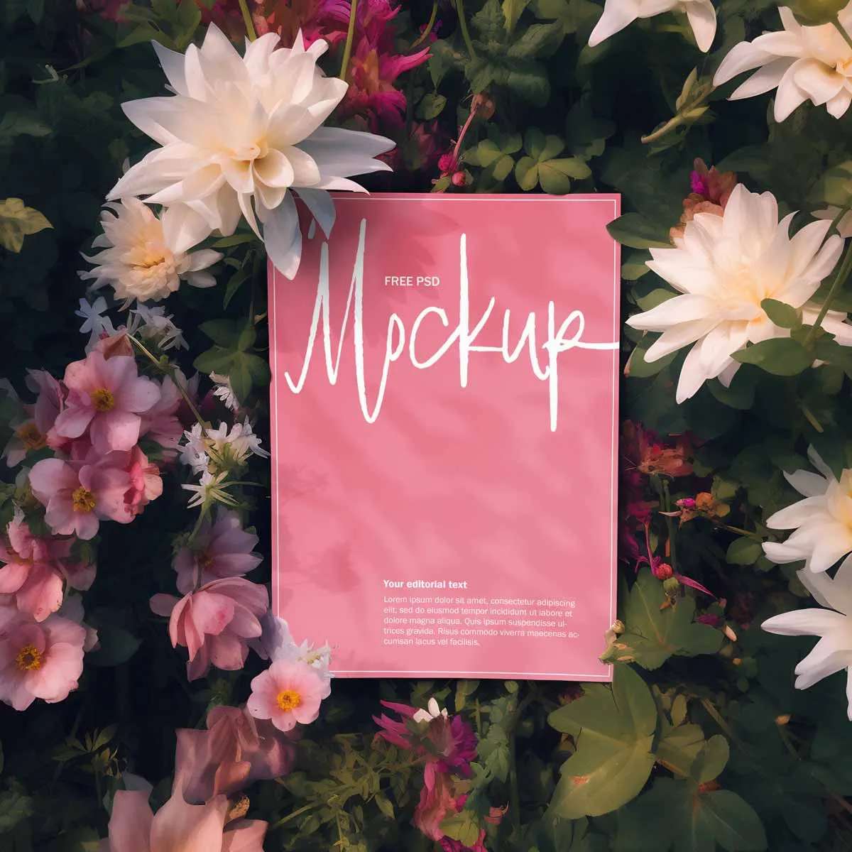 Free poster in flowers mockup with editorial design