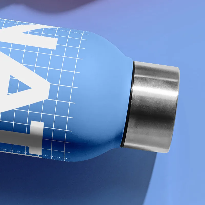 Detail close-up of steel bottle mockup top