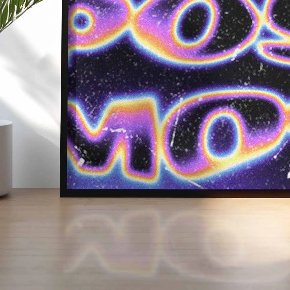 Framed poster mockup showing realistic glass reflection
