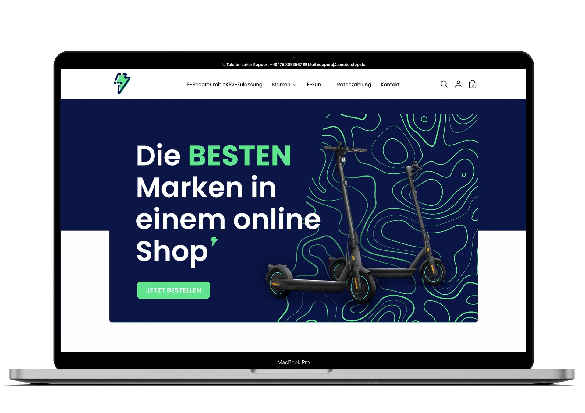 ScooterStop ecommerce website design on laptop