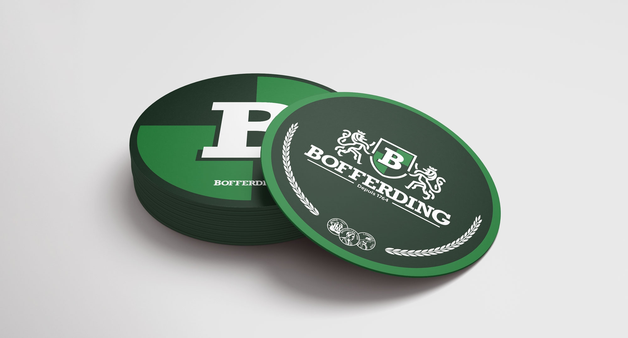 Green Bofferding beer coaster with logo