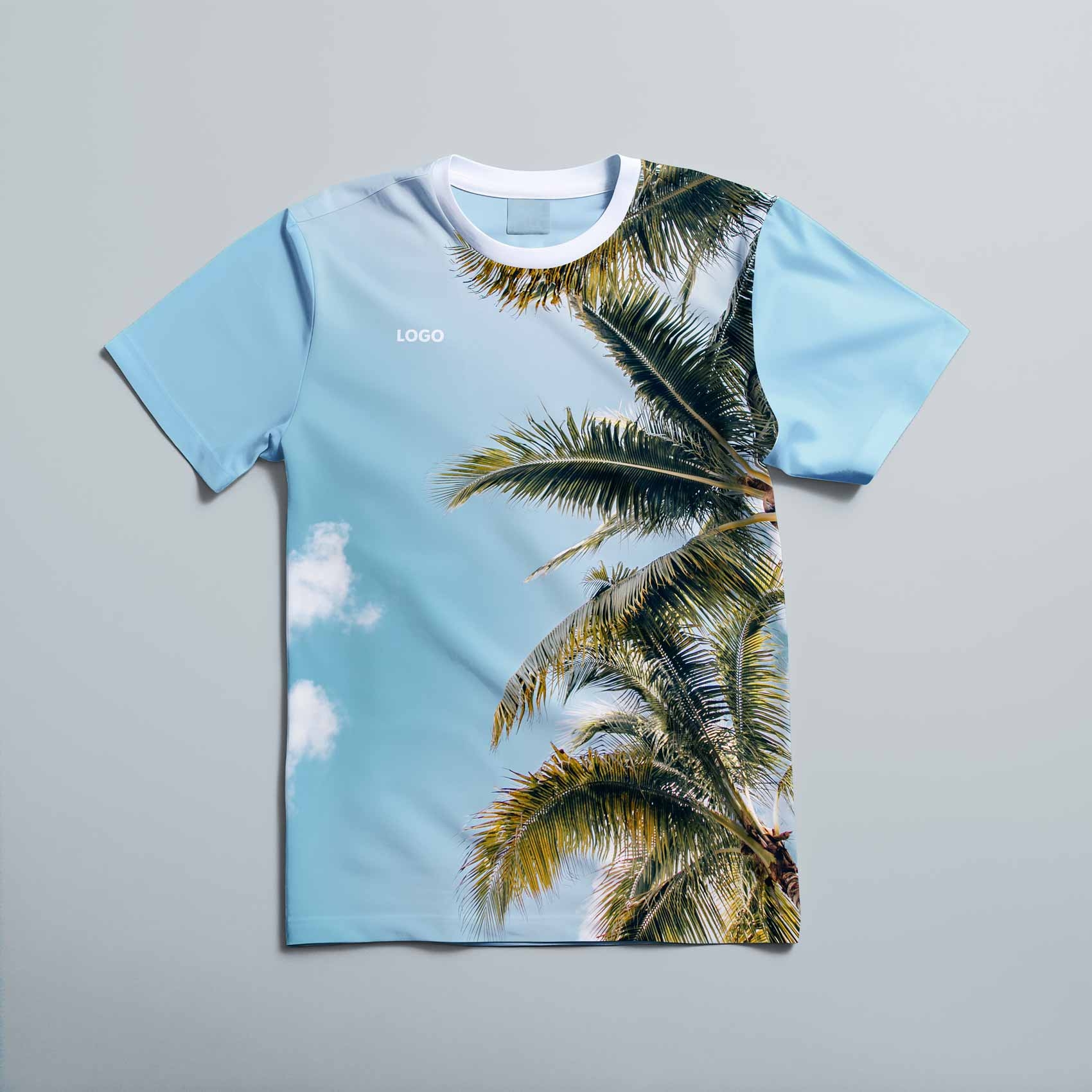 free white tshirt gildan bella canvas photoshop mockup displaying a customized t-shirt in a palm beach style