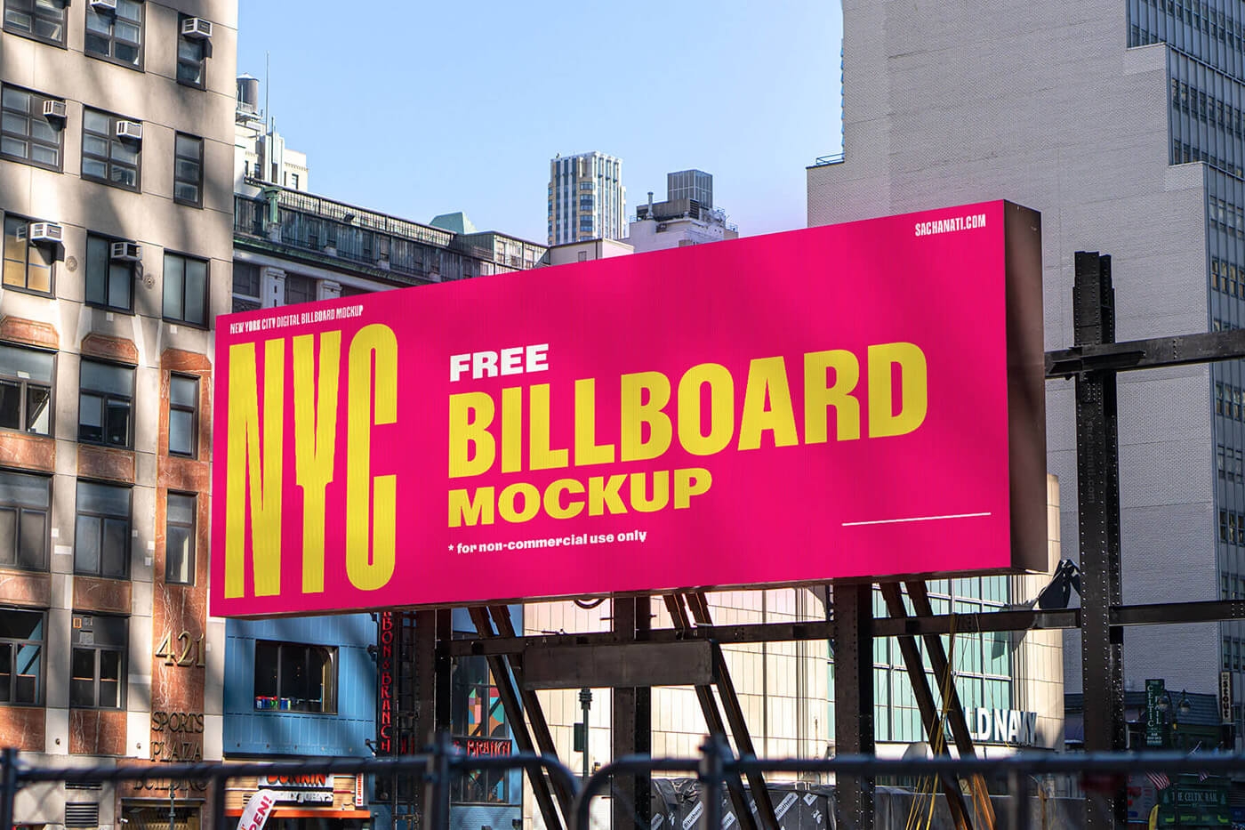 free wide billboard standing in urban city environment with New York City buildings and sky in the background