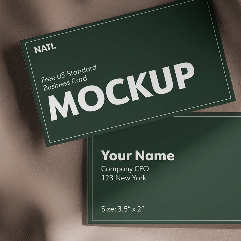 free mockup of a double sided business card (standard US size) lying on a cloth background