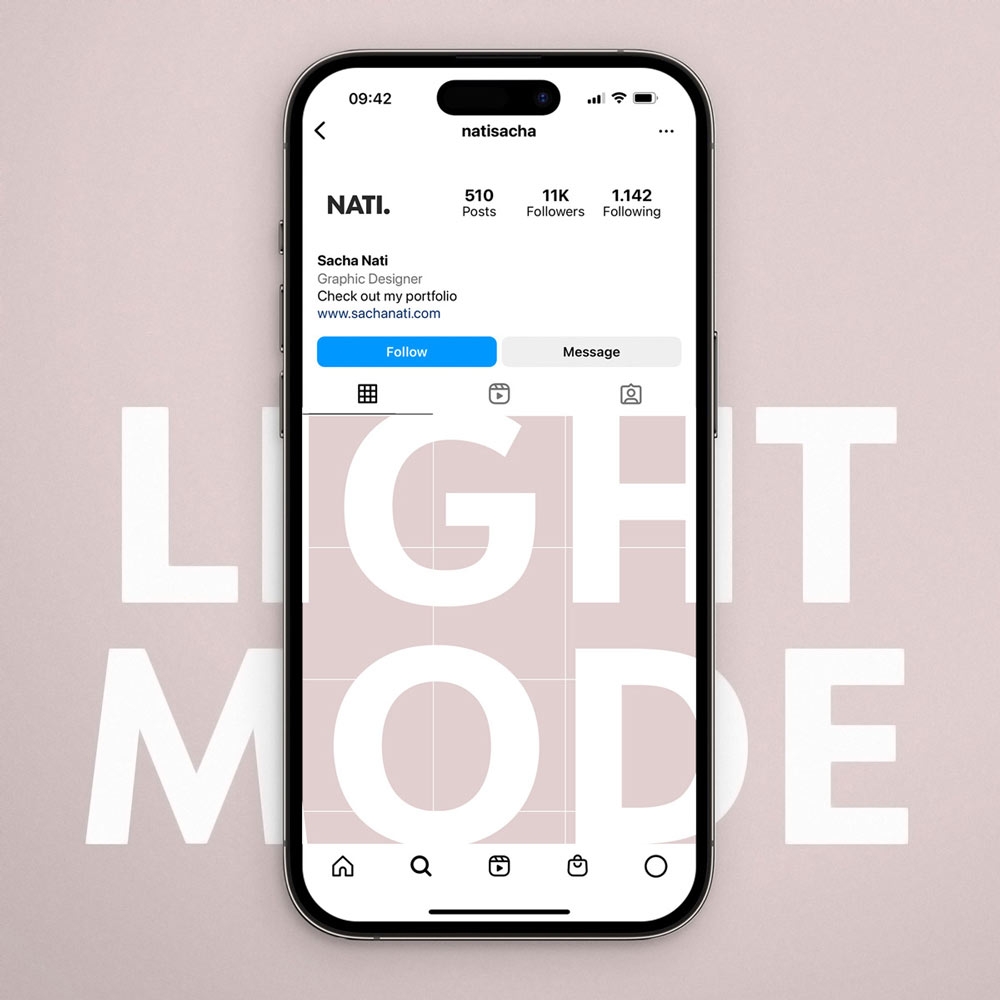 free instagram profile page mockup displayed on an iPhone 14 in light mode