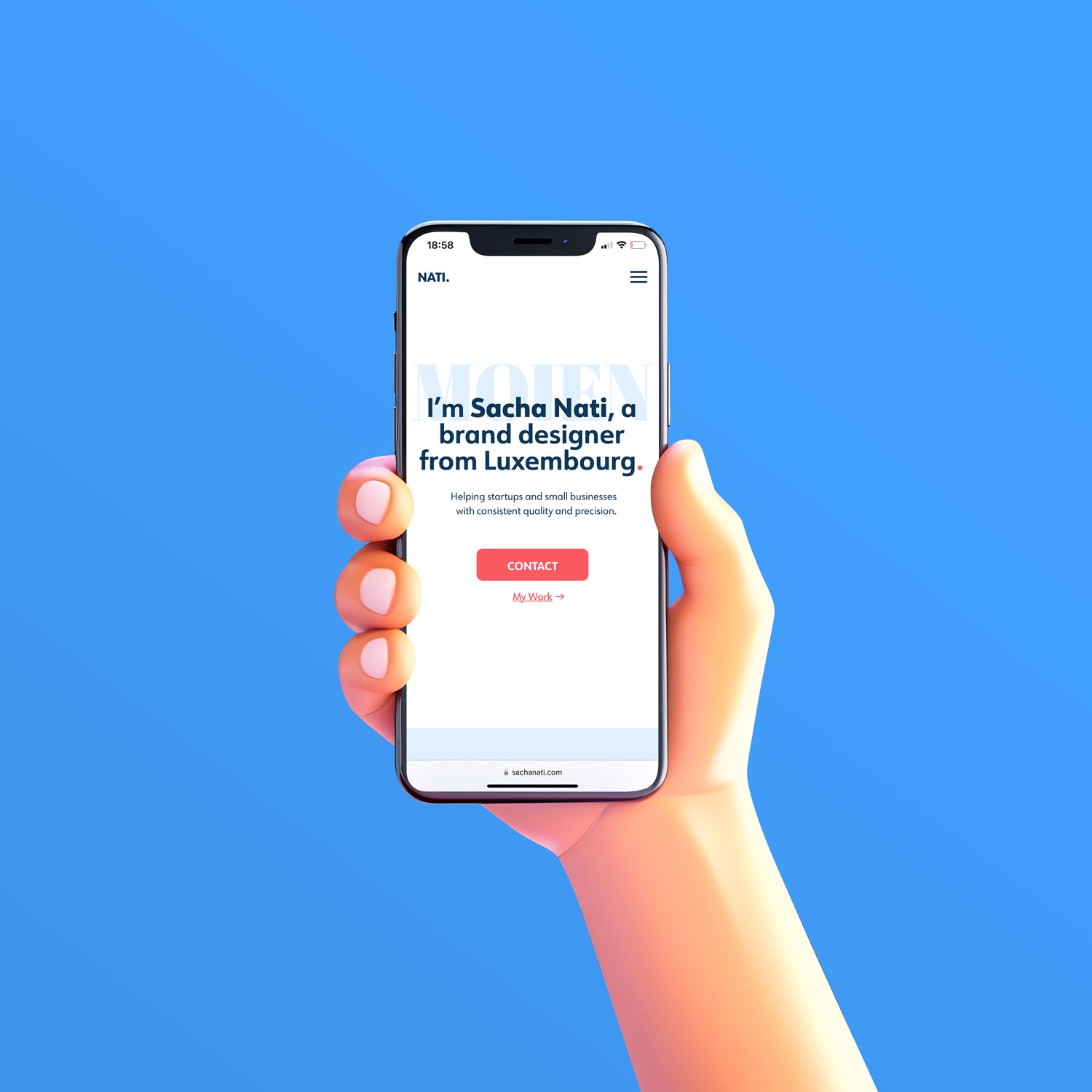 free iphone in 3d hand mockup
